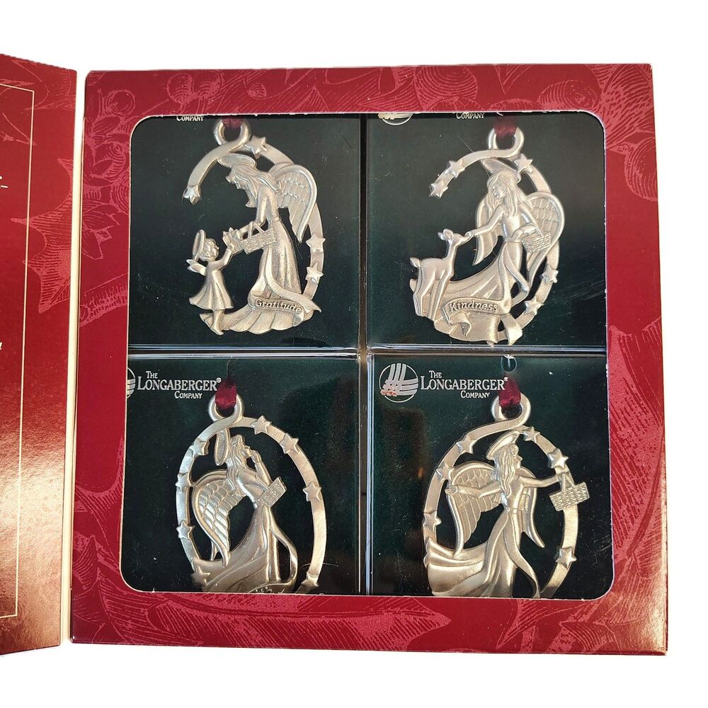 Vtg NOS Longaberger Angel Pewter Ornaments Kindness Faith Gratitude Friendship